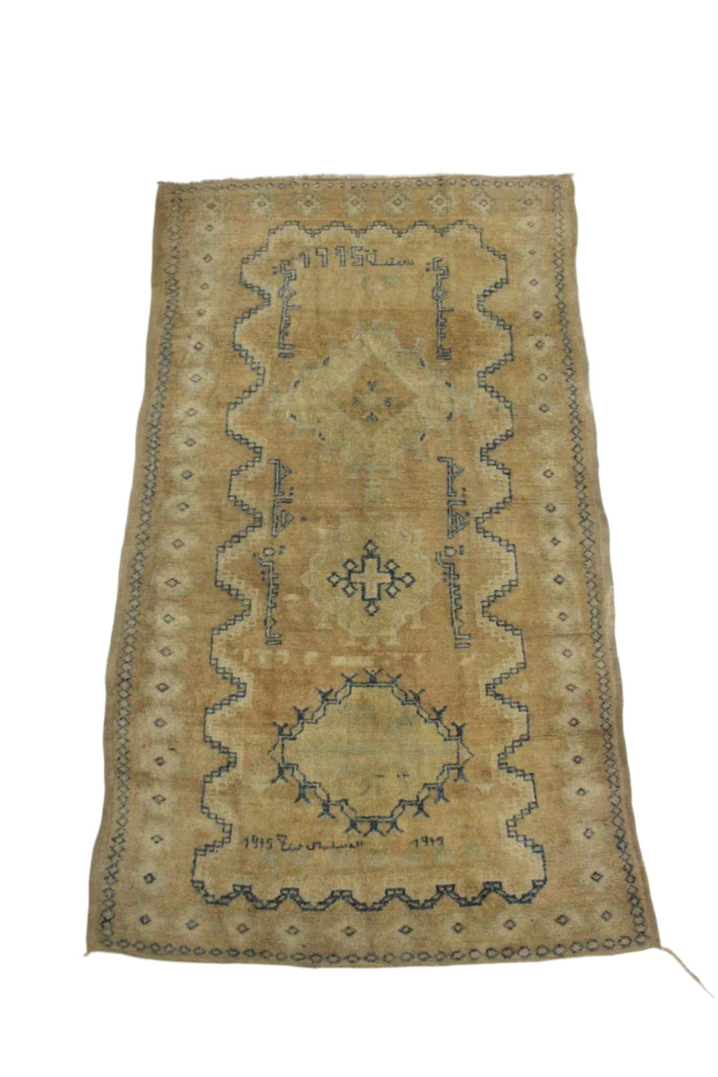 Vintage traditional moroccan rug - dark sand, blue - Taznakht - 4.6x7.8feet / 140x240cm