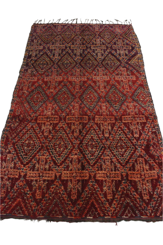 Vintage area moroccan rug - red, purple - Beni Mguild - 7.9x13.7feet / 243x420cm