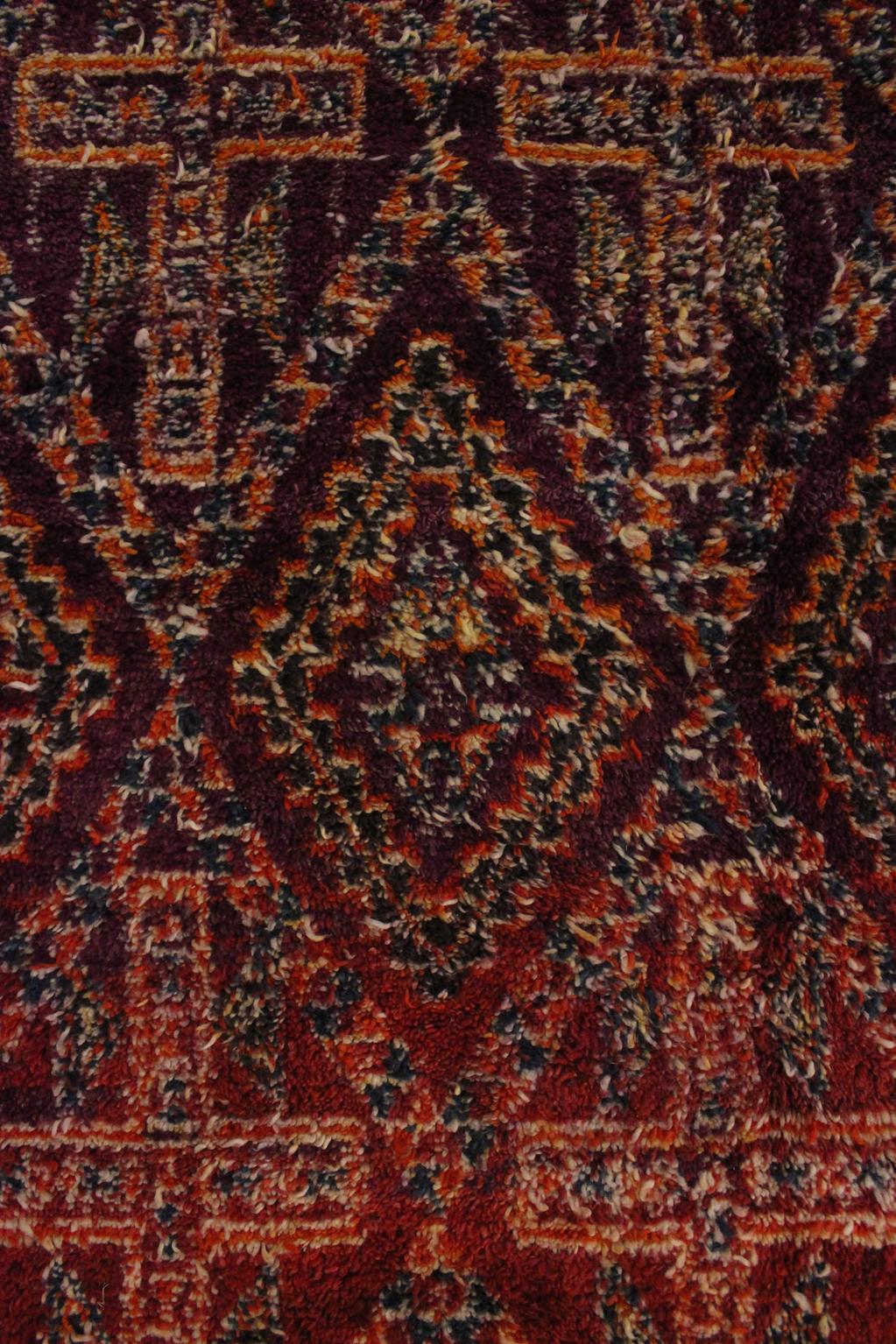 Vintage area moroccan rug - red, purple - Beni Mguild - 7.9x13.7feet / 243x420cm