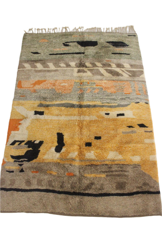 New area moroccan rug - beige, yellow, orange, green - Mrirt - 6.9x10feet / 210x305cm