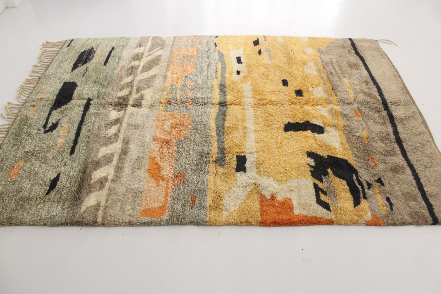 New area moroccan rug - beige, yellow, orange, green - Mrirt - 6.9x10feet / 210x305cm