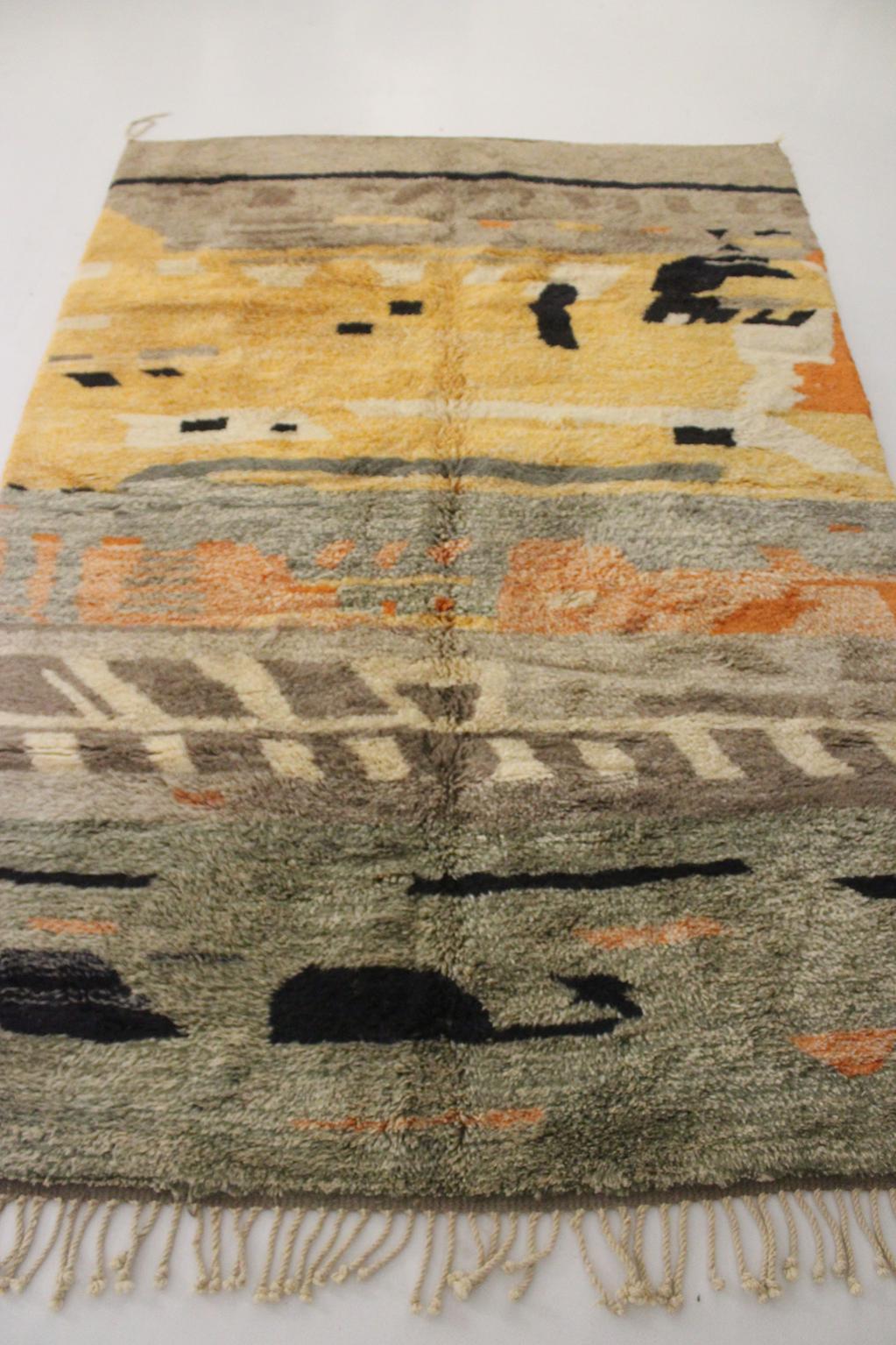 New area moroccan rug - beige, yellow, orange, green - Mrirt - 6.9x10feet / 210x305cm