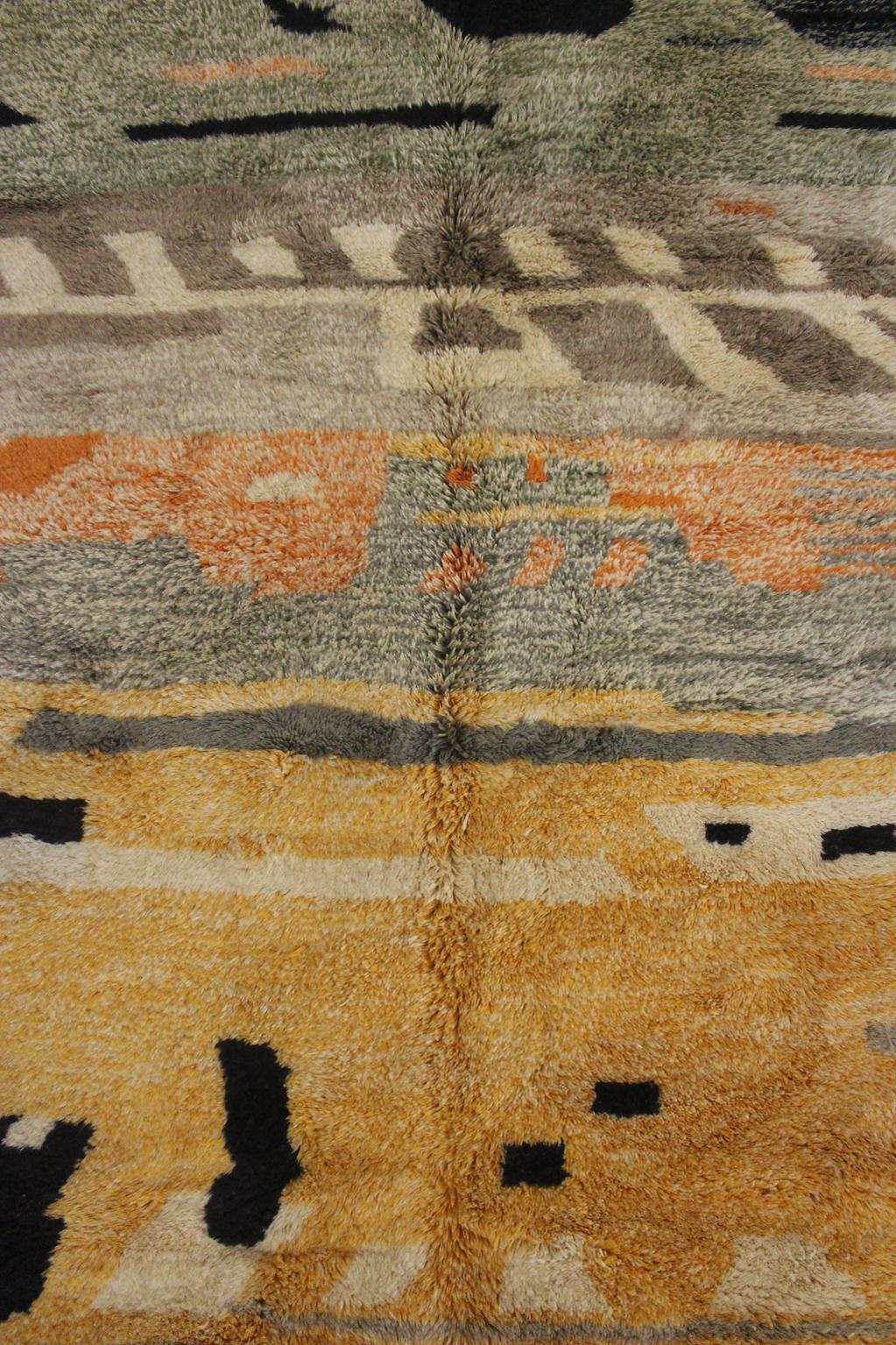 New area moroccan rug - beige, yellow, orange, green - Mrirt - 6.9x10feet / 210x305cm