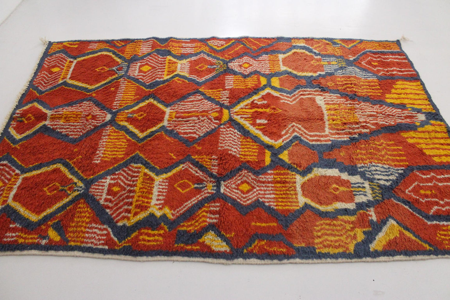 Vintage area moroccan rug - red, blue, yellow - Boujad - 6.7x9.9feet / 206x304cm