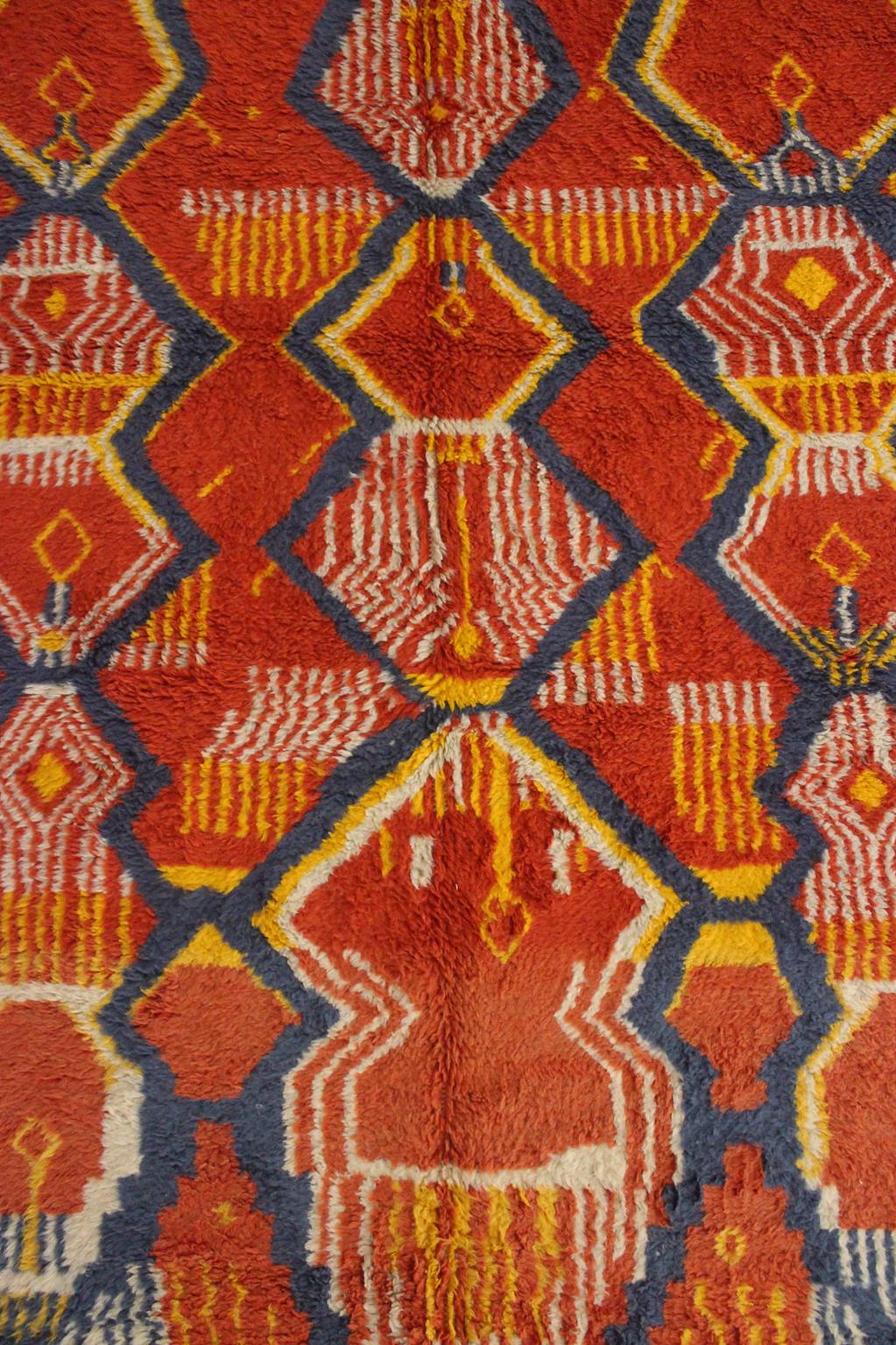 Vintage area moroccan rug - red, blue, yellow - Boujad - 6.7x9.9feet / 206x304cm