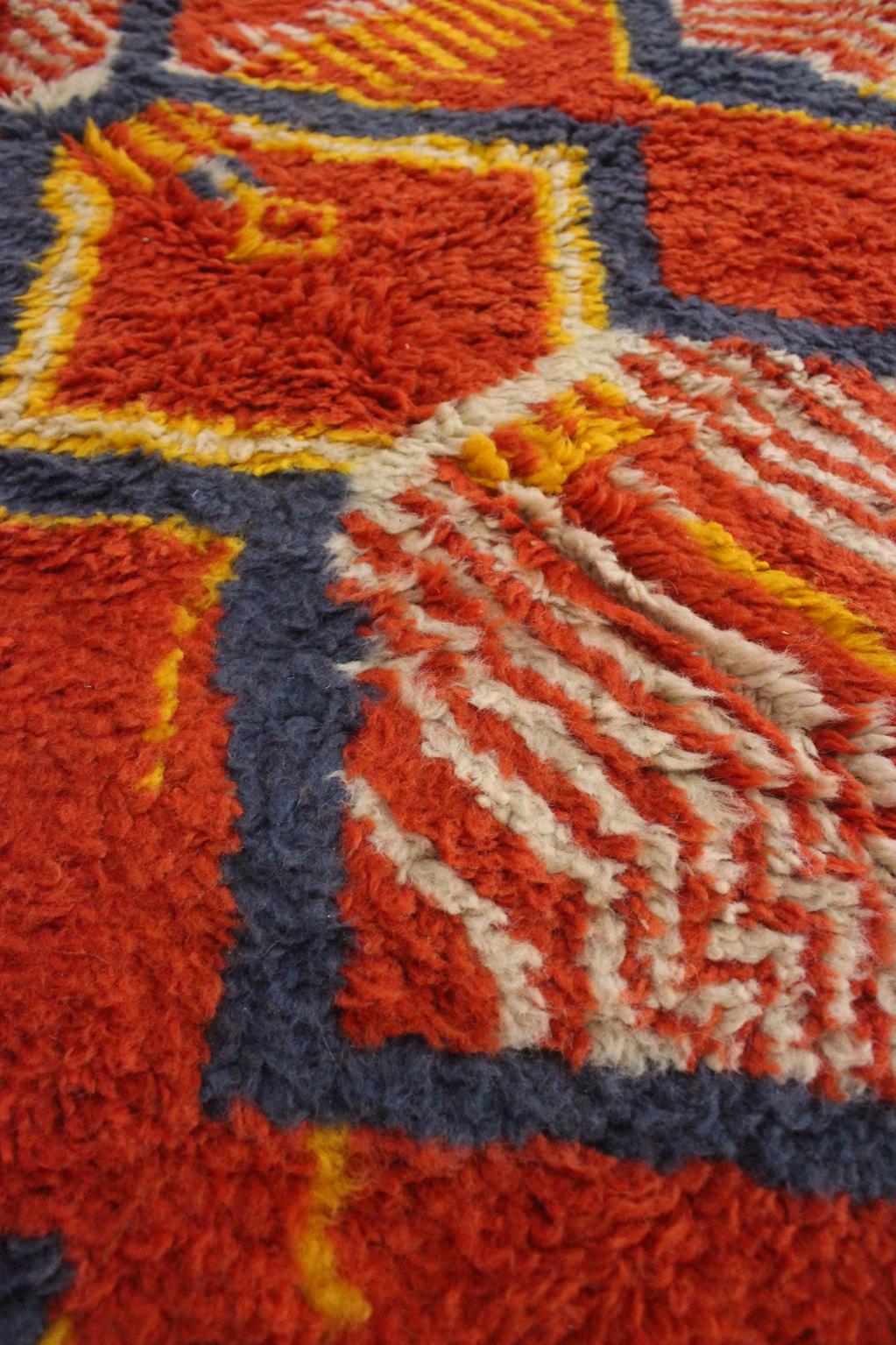 Vintage area moroccan rug - red, blue, yellow - Boujad - 6.7x9.9feet / 206x304cm